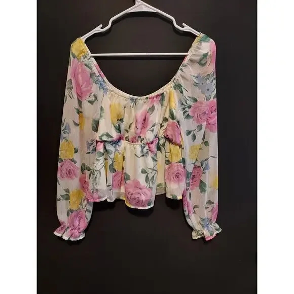 Forever 21 Multicolored Floral Milkmaid-style Top - Size Small - Picture 2 of 3